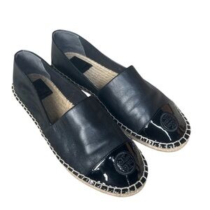 Tory Burch Women's Leather Color Block Espadrille Flats; Black; Size 7.5M